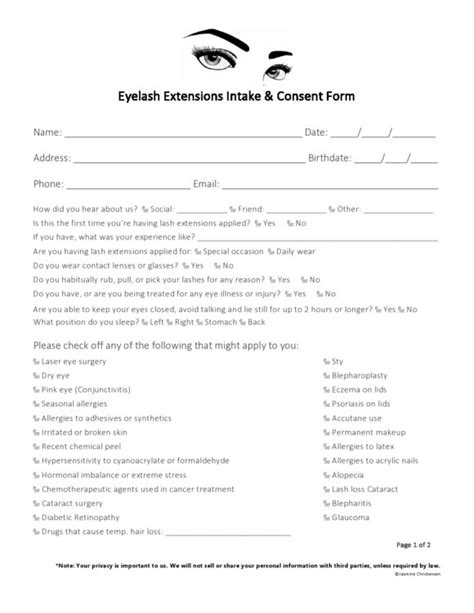 Printable Eyelash Extension Consent Form